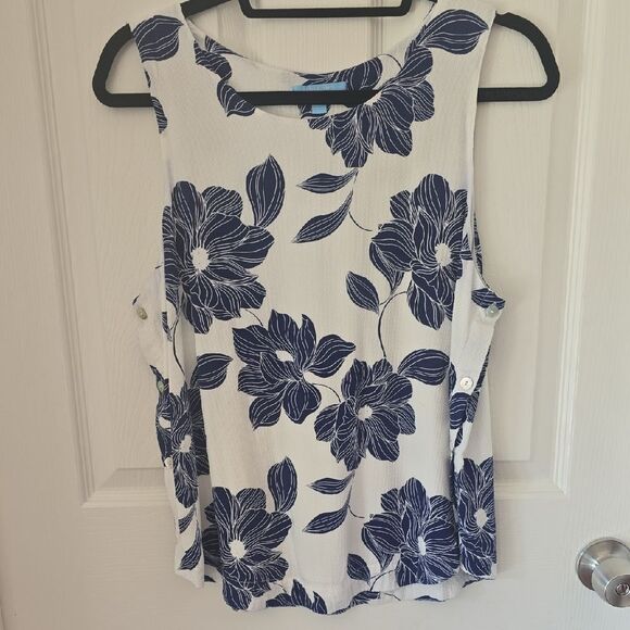 Draper James Navy Floral Sleeveless Tank Top - Picture 1 of 7